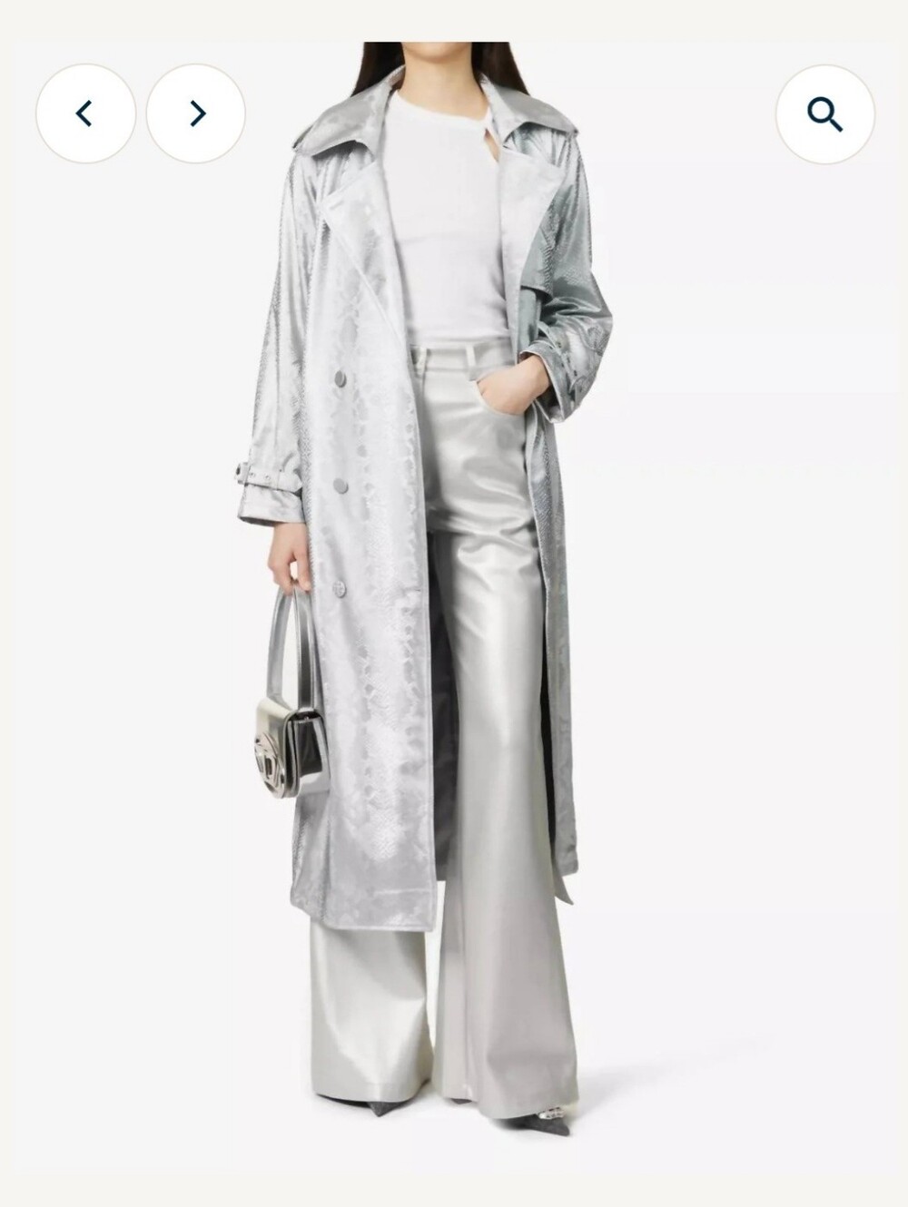 Amylynn Vivienne Silver Snakeskin Metallic Trench Coat Rain Coat Size Medium